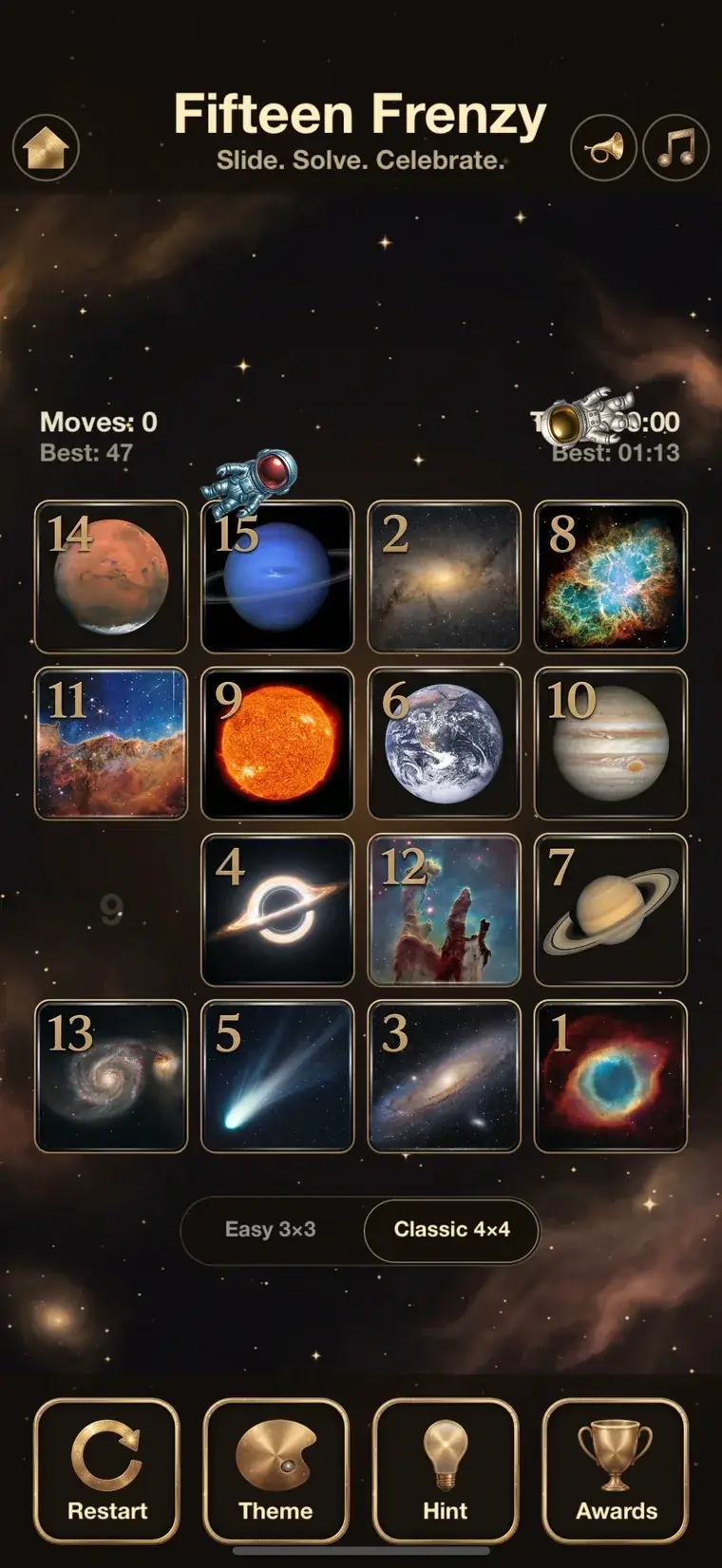 Fifteen Frenzy Galaxy game screen